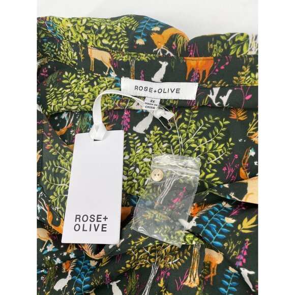 NWT Rose + Olive Womens Plus Size 3X Collared Tunic Forest Animal Print Fairy - Picture 4 of 8